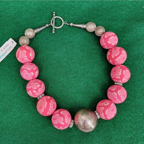 Pink Floral Chunky Statement Necklace by Edna Designs - Picture 3 of 14